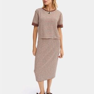 Clare V Brown and White Striped Midi skirt